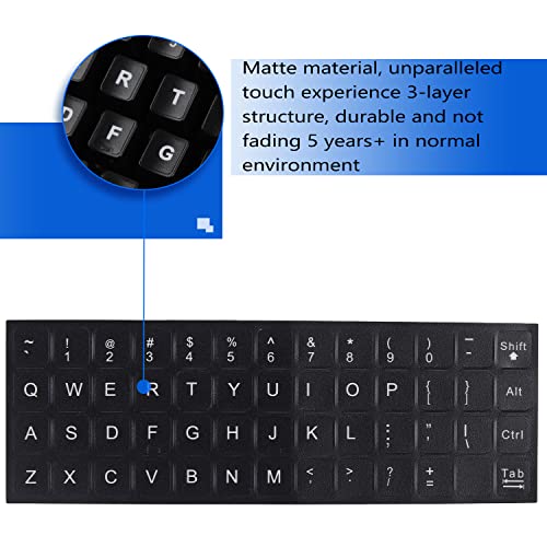 English Keyboard Stickers (6 in 1), Black Background with White Lettering for Computer Laptop Notebook Desktop, Replacement Computer Keyboard Stickers (English) - color: English -2