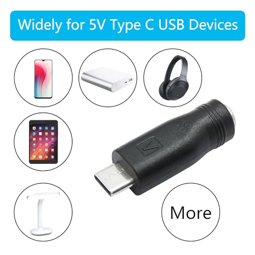 DC 5.5mm x 2.1mm to USB C Adapter, 5V DC 5521 Female to USB Type C Male Plug Convert Connector Power (4Pcs) - style: DC to USB Type C - 4Pcs