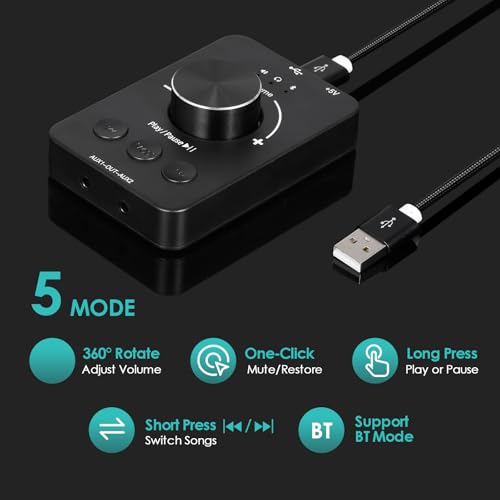 Docooler Volume Control Knob, USB Computer Volume Controller with One-Click Mute Function and 3 Volume Control Modes, Plug and Play, USB Volume Knob Multimedia Controller for PC, Laptop