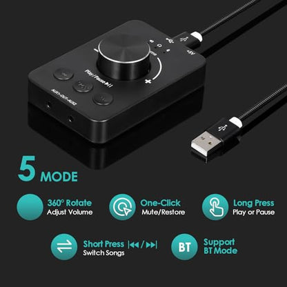 Docooler Volume Control Knob, USB Computer Volume Controller with One-Click Mute Function and 3 Volume Control Modes, Plug and Play, USB Volume Knob Multimedia Controller for PC, Laptop