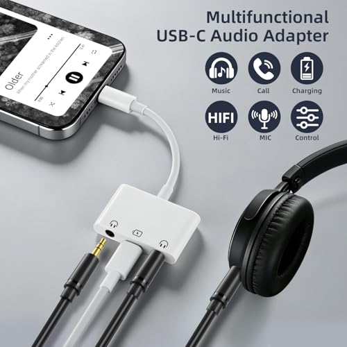 Vcddom USB C to Dual 3.5mm Audio Headphone and Charger Adapter, 3 in 1 USB C to 3.5mm Jack Audio Adapter with 60W Fast Charging Compatible with iPhone 17/16, Galaxy S25/S24/S23, Google Pixel 10/9