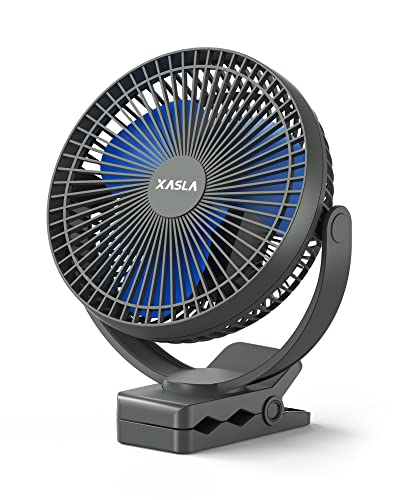 Xasla 10000mAh Portable Clip on Fan, 8 inch, Rechargeable Battery, Blue | 24 Hours Work Time, 4 Speeds, Ideal USB Fan for Golf Cart, Outdoor Camping, Travel, Home, Office, Treadmill - color: Blue