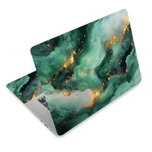 Laptop Skin Sticker Decal for 12 13 13.3 14 15 15.6 in, Universal Vinyl Waterresistant Protector Cover for Notebook PC Netbook, Computer Decor for Women Girls Green Gold Marble - color: Green Gold Marble