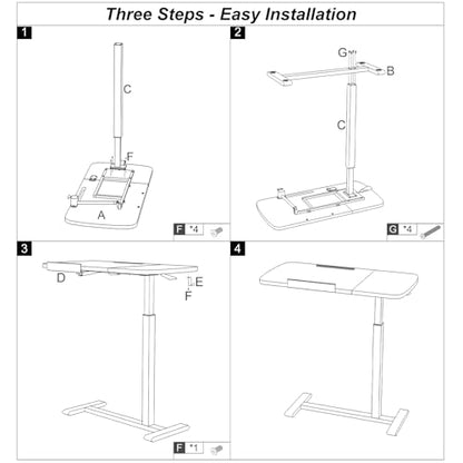 Overbed Table with Wheels, Pneumatic Height and Tilting Desktop | Top Tilts 0-60° with Anti-Slip Stops, Hook, Capacity 66 lbs, 1.18 in Low-Profile Base Slides Easily Under Beds and Sofa - color: White