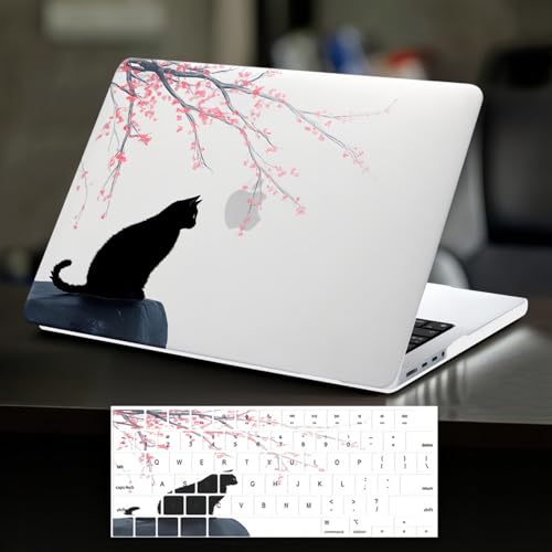 DTangLsm for MacBook Air 13 inch Case 2022 2021-2018 M1 A2337 A2179 A1932 | Clear Plastic MacBook Air 13.3 Case, Cute Hard Shell Cover for Mac Book Air 13 Laptop Case+Keyboard Cover, Black Cat Flowers - color: Black Cat