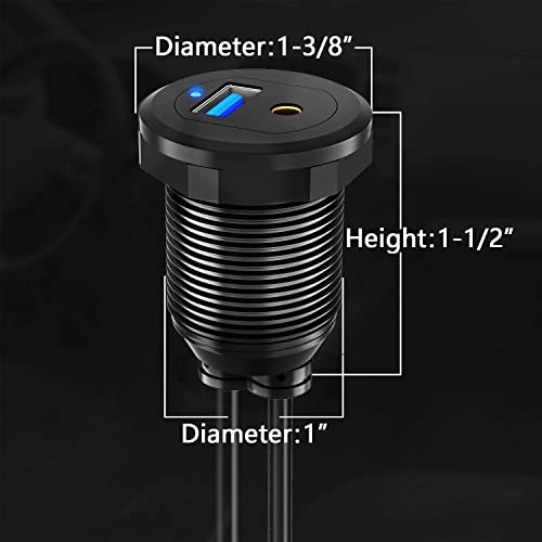 Alloy USB 3.0 AUX DC3.5mm Port Car Mount Flush Cable for Car Boat Motorcycle Dash Panel with LED Indicator - 3ft - style: USB3.0 & DC3.5 3ft