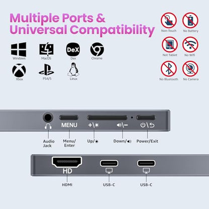 kksmart Portable Monitor 15.6 inch 1080P FHD 86% sRGB 60Hz, Travel Monitor for Laptop MacBook Surface PC Xbox PS5, HDMI USB-C VESA Compatible Built-in Speaker - size: 15.6