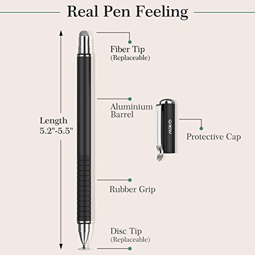 MEKO(2 Pcs) [2 in 1 Precision Series] Disc Stylus/Styli for All Touch Screen Devices Bundle with 4 Replaceable Disc Tips, 2 Replaceable Fiber Tips - (Black/Gold) | MEKO 1st Gen Passive Stylus, Fiber & Rubber Tips with Clip, Compatiable with All Touch Scre