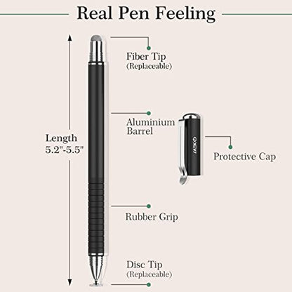 MEKO(2 Pcs) [2 in 1 Precision Series] Disc Stylus/Styli for All Touch Screen Devices Bundle with 4 Replaceable Disc Tips, 2 Replaceable Fiber Tips - (Black/Gold) | MEKO 1st Gen Passive Stylus, Fiber & Rubber Tips with Clip, Compatiable with All Touch Scre