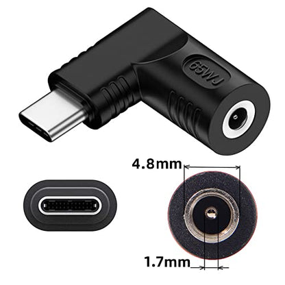 DC Jack 4.8x1.7mm Input to USB-C Type-C Angled 90 Degree Power Plug Charge Adapter for Laptop Phone - style: 4.8x1.7mm