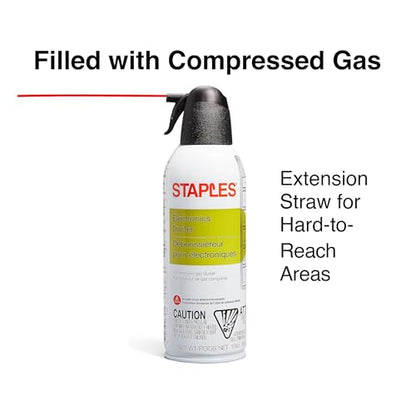 Staples Compressed Air Duster – 10 oz. Can for Electronics, Keyboards & Office Devices | Blasts away dust and debris from laptops, vents, and hard-to-reach office equipment.