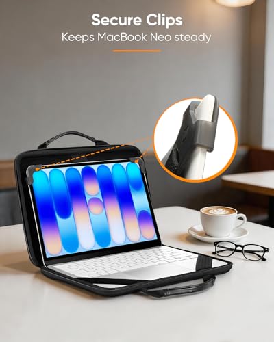 Fintie Shockproof Sleeve Case for MacBook Neo (A3404, 2026), Black | Protective Carrying Cover with Handle, Detachable Shoulder Strap, Accessory Pocket, ID Slot, Water-Resistant Bag