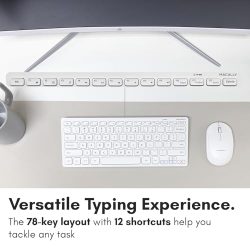 Macally White Wireless Keyboard and Mouse Combo - Quiet Productivity Duo - 2.4G Small Keyboard and Mouse Wireless - 78 Key Quiet Cordless Compact Mouse and Keyboard Combo with Mini Body - color: White