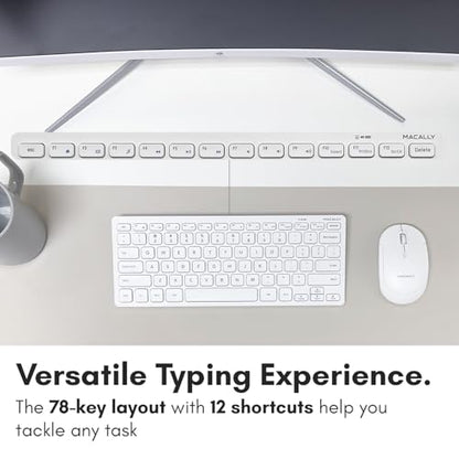 Macally White Wireless Keyboard and Mouse Combo - Quiet Productivity Duo - 2.4G Small Keyboard and Mouse Wireless - 78 Key Quiet Cordless Compact Mouse and Keyboard Combo with Mini Body - color: White