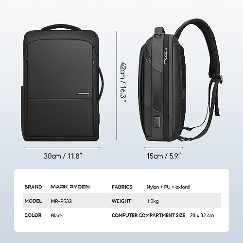 Muzee Laptop Backpack for Men,15.6 Inch Slim Business Backpack with USB Charging Port,Water-Resistant High-Tech Daypack Casual Backpack Fits for Office Travel Daily Commut