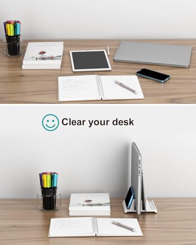 Vertical Laptop Stand for Desk, Dual Slots Plastic Laptop Holder with Space Saving 4-in-1 Design, Adjustable Laptop Stand Supports MacBook, Chromebook, Surface, Dell (White) - color: White