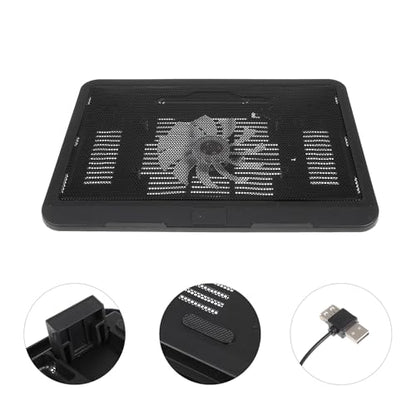 Silent Laptop Cooling Pad with USB Fans, 14-inch Black Laptop Riser Stand for Desk Use, Tablet Cooling Stand Compatible with Notebooks and Portable Computers