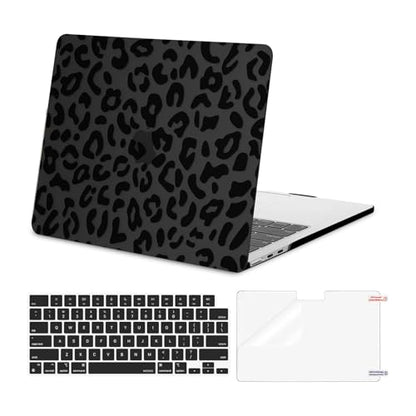 MOSISO Compatible with MacBook Air 13 inch Case M5 2026 M4 2025 M3 M2 2024-2022 A3449 A3240 A3113 A2681, 3 in 1 Leopard Grain Hard Case&Keyboard Cover&ScreenFilm for MacBook Air 13.6 Case, Black - color: Black