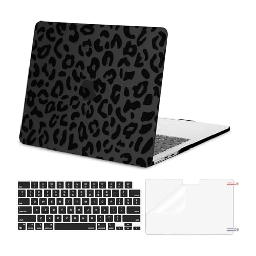 MOSISO Compatible with MacBook Air 13 inch Case M5 2026 M4 2025 M3 M2 2024-2022 A3449 A3240 A3113 A2681, 3 in 1 Leopard Grain Hard Case&Keyboard Cover&ScreenFilm for MacBook Air 13.6 Case, Black - color: Black