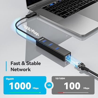 TECKNET USB C to Ethernet, Gigabit Ethernet Adapter for Laptop, Plug & Play | LAN Wired Network Adapter, High-Speed 1Gbps & 3 USB 3.0 Hub, 5Gbps Transfer Speed, Driver-Free, 2-in-1 USB-A/C, Aluminum Case