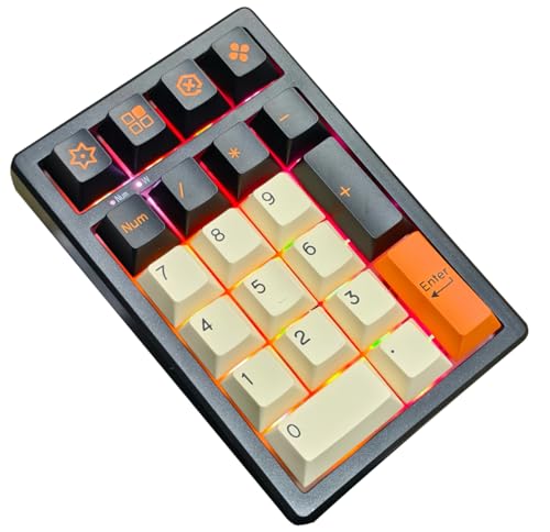 BOYI TD21 Hot Swap Numpad,21 Keys Mini Numpad Portable Keypad Bluetooth5.0/2.4G/Wired Number Pad Keyboard PBT Keycaps RGB Backlit Type-C Mini Keyboard (Single Yellow Cherry Keycaps) - color: Single Yellow Cherry Keycaps