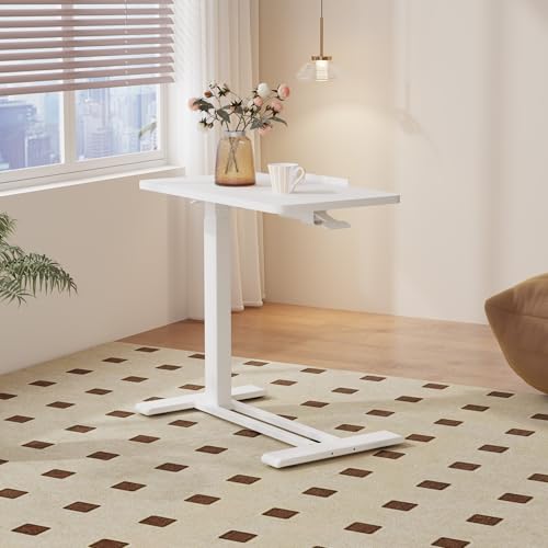 32''Pneumatic Overbed 90°Tilting Bedside Table,Small Standing Desk | 31.5" W x 17.7" D, White Rolling Bedside Table,Hospital BedTable,Medical Bedside Table,Overbed Table with Wheels,Mobile Desk - color: White, size: 3218