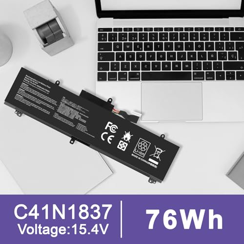TREE.NB 76Wh C41N1837 Laptop Battery for ASUS ROG Zephyrus GA502 GA502D GA502DU GA502GU GA502IV GU502 GU502DU GU502GV GU502LU GU502LW GU502LV GX502LXS GX502GV GX502GW GU532 GX532 GX532GV GX532GW - size: 11.3x3.81x0.5inch C41N1837