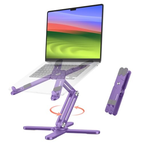 OMOTON LA10 360° Rotating Laptop Stand Riser Foldable for Desk, Purple | Aluminium Aolly, Adjustable Height Angles, Collaborative Work, Easy Storage, Fits Laptops up to 17", for MacBook Pro/Air HP - color: Purple