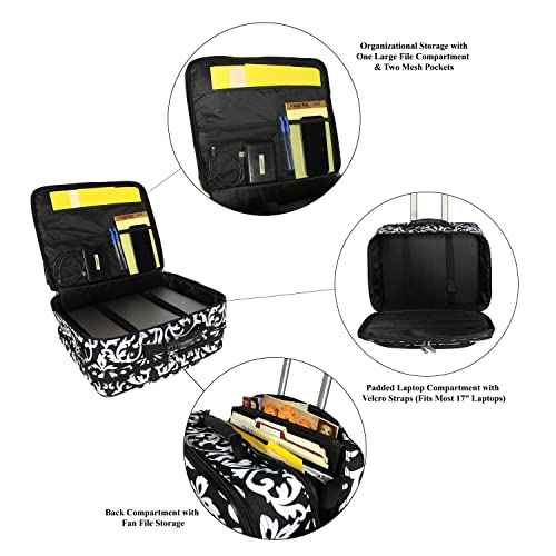 World Traveler Rolling 17-Inch Laptop Briefcase Computer Case - Black Trim Damask - color: Black Trim Damask