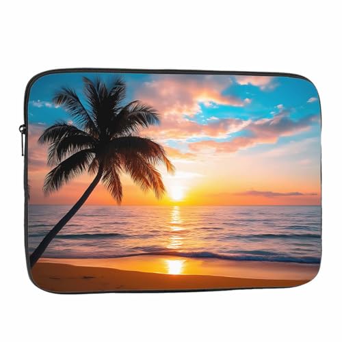 Laptop Sleeve Bag 15.4 15.6 Inch,Palm Trees Tropical Sea Beach Sunset Protective Polyester Computer Cases Laptop Cover Briefcase Bag Tablet Travel Cover - color: LPS-007