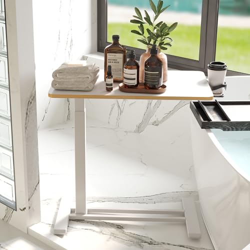 28'' Medical Overbed Bedside Table with Wheels,Rolling Table | 28''x16'' White Pneumatic Tilting Desktop,Overbed Bedside Table with Hidden Casters for Hospital Use - color: White, size: Small