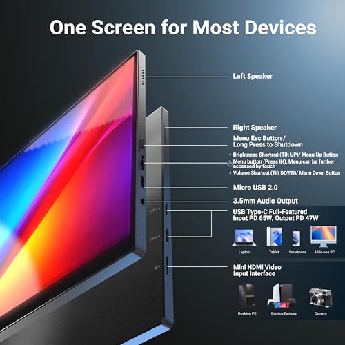 MINIX SF10T Portable Monitor 10.5 inch Touchscreen Laptop Monitor IPS 178° Wide-Viewing/Built-in Dual Speakers Low Blue-Light/HDR Eye Care External Screen w/Smart Cover for Mac PC Xbox PS4/5 Switch - size: 10.5 inch