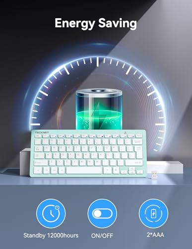 TECKNET 2.4G Wireless Keyboard - Mini Compact Keyboard with Media Hotkeys, 12-Month Battery Life, Compatible with PC, Desktop, Laptop, Smart TV - Green - color: Green