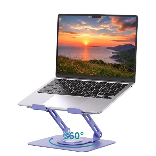 SOUNDANCE 360 Rotating Laptop Stand, Ergonomic Computer Riser for Desk, Adjustable Height Multi-Angle Metal Holder, Foldable Portable Notebook Elevating Base for Office & Home, Purple - color: Purple