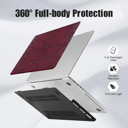 Floral Logo Cutout Case for MacBook Air 15 inch 2026 2025-2023 M5 M4 M3 M2 | Model A3448 A3241 A3114 A2941, Elegant Textured Retro Leather Hard Shell Mac Air 15 inch Laptop Case&Keyboard Cover, Burgundy - color: Embossed Floral Burgundy