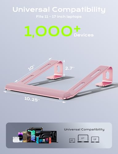 JCZT Aluminum Laptop Stand, Notebook Stand with Wrist Rest, Ergonomic Detachable Laptop Mount, Computer Stand Compatible with 10-17'' All Laptops Such as MacBook Air Pro/HP/Dell/Lenovo, Pink - color: Pink