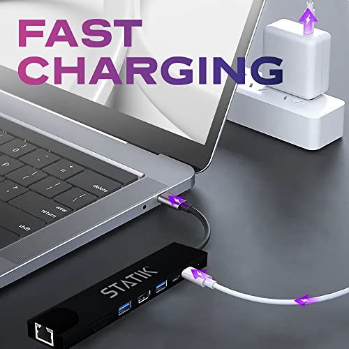 STATIK UltraHub Powered USB C Hub - Multiport Adapter - 8-in-1 Docking Station with 4K USB C HDMI, 100Mbps Ethernet, SD/TF Card Reader & Laptop Dock