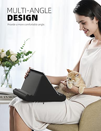 Lamicall Tablet Pillow Holder Stand - Tablet Pillow Soft Pad for Lap | Tablet Holder for Bed and Desk with Pocket & 4 Viewing Angles, for iPad Pro Air, Mini, Kindle, iPhone, 4-13" Devices, Black - color: Black