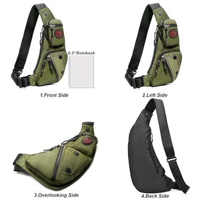 NICGID Sling Bag Chest Shoulder Backpack Crossbody Daypack for Men Women | Travel Outdoor Hiking Concealed Carry Fishing Fanny Tool Small Casual - color: Army Green-2620n