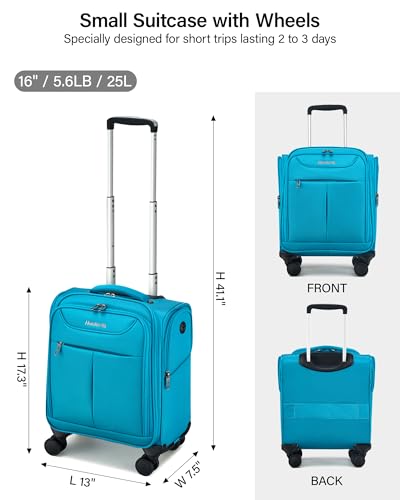 Hanke Underseat Carry On Luggage with Wheels, Lightweight Small Suitcase Airline Approved 16 Inch Softside Personal Item Travel Bag for Women Men, Compact Under Seat Luggage.(Caribbean Blue) - color: Caribbean Blue