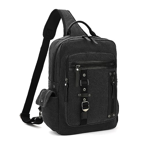 Vintage Messenger Bag, Canvas Backpack for Travel, Men's Shoulder Bag, Dual-use Bag for Hand Carry and Crossbody Carry - color: A-black