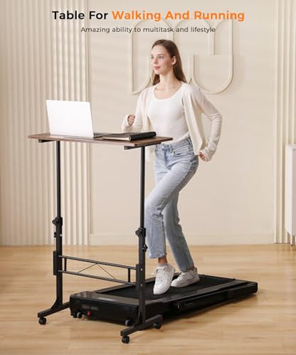 Standing Desk Adjustable Height, Mobile Stand Up Desks with Wheels Small Computer Desks Rolling Desk, Portable Laptop Desks Rustic Standing Table Sit Stand Home Office Desks 16"x31.5" Height 27"-43.5" - color: Rustic
