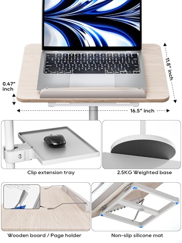 2 in 1 Adjustable Book Stand - Dual-Use Floor and Desktop Book Holder Stand, Height Adjustable 23.5-52 in, Elastic Page Clips for Music Sheet, Recipe, Tablet, Laptop-White - color: White