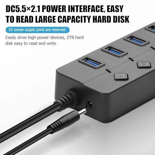 90 Degree USB Hub Splitter YACSEJAO USB 2.0 Data Hub with Individual LED Button On/Off Switch DC5.5 * 2.1 Power Port for Laptop,PC Computer (4 Ports, 0.3M) - size: 0.3M, style: 4 Ports
