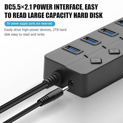 90 Degree USB Hub Splitter YACSEJAO USB 2.0 Data Hub with Individual LED Button On/Off Switch DC5.5 * 2.1 Power Port for Laptop,PC Computer (4 Ports, 0.3M) - size: 0.3M, style: 4 Ports
