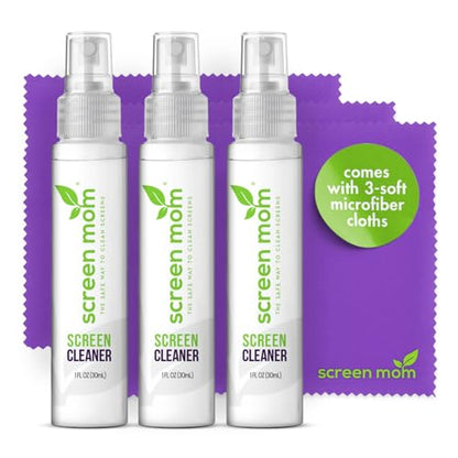Screen Cleaner Spray 3 Pack-3x1oz for TV, Car, Laptop & Computer | Streak-Free Cleaning, Glass & OLED Safe, Alcohol & Ammonia Free, Includes 3-Microfiber Cloths, Removes Fingerprints & Smudges - size: 1oz Pack of 3