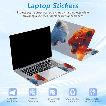 Universal Laptop Skin Sticker Decal with 2 Wrist Pad Skins, Waterproof Scratch Vinyl Cover for 11–15.6 Inch MacBook, HP, Dell, Lenovo, Cutable & Reusable,Ice and Fire Tiger Art - color: Ice and Fire Tiger Art