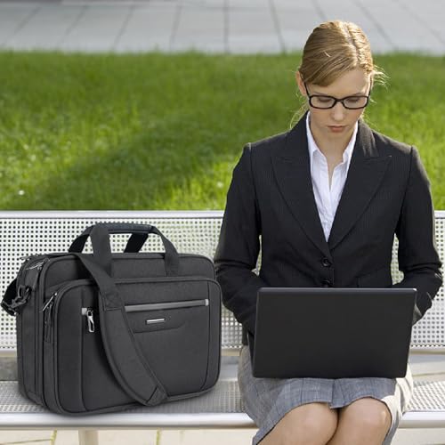 VANKEAN 17.3" Expandable Waterproof Laptop Briefcase for Travel & Business | Multi Functional Compartment,Padded Shoulder Strap,Convenient Luggage Strap,Water-Repellent Fabric,Padded Laptop Compartment - color: Black-grey, size: 17.3 Inch