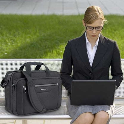 VANKEAN 17.3" Expandable Waterproof Laptop Briefcase for Travel & Business | Multi Functional Compartment,Padded Shoulder Strap,Convenient Luggage Strap,Water-Repellent Fabric,Padded Laptop Compartment - color: Black-grey, size: 17.3 Inch