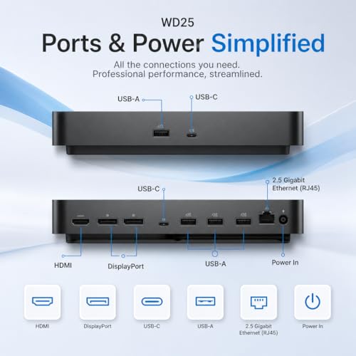 WD25 Pro Dock USB-C Docking Station for Laptops - 100W Power Delivery, 2.5 Gigabit Ethernet, 4 Display Support (2X DisplayPort 1.4, HDMI 2.1), 6 USB Ports, Single Cable Solution
